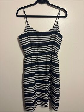 J. Crew Navy and White Striped Spaghetti Strap Mini Dress